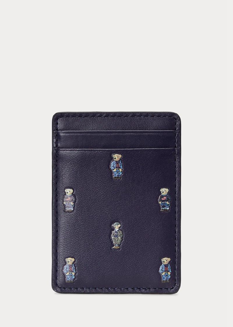 ポロ ラルフ ローレン 財布 メンズ ネイビー ポロベア レザー Magnetic Card Case BEUWR5487